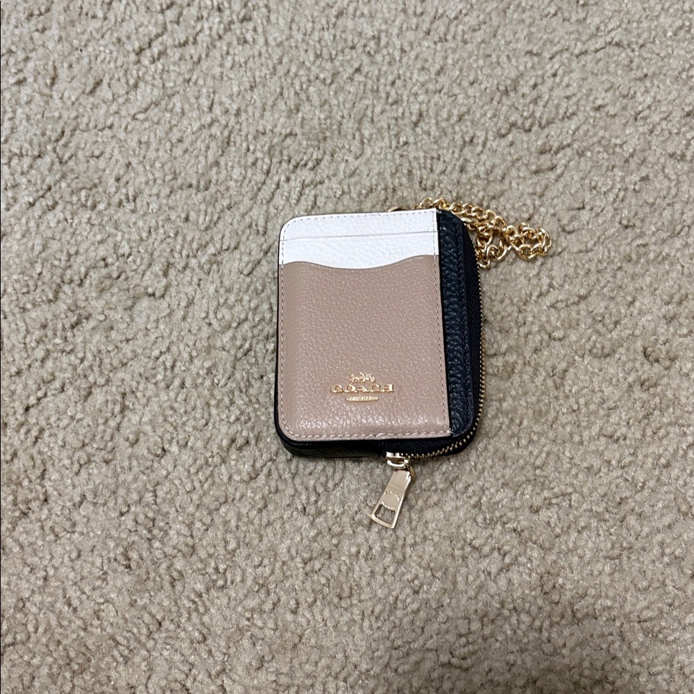 Coach Black, White, and Tan Wallet with Gold Chain